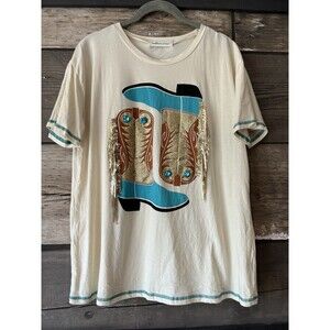 Southern Grace Cowgirl Show Me Your Boots Sequin Fringe T Shirt Top XL Western